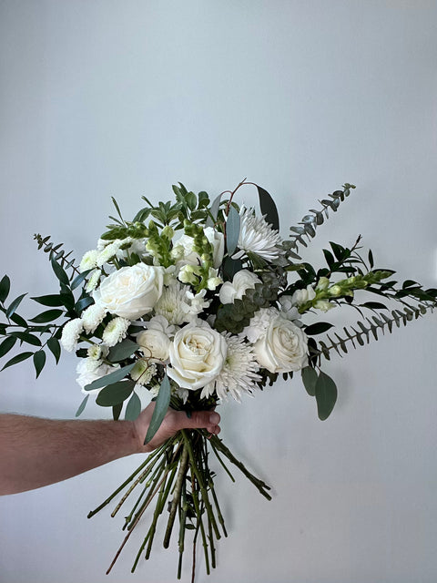 blooms: white hand-tied bunch