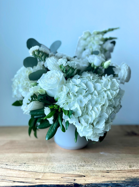 white vase arrangement