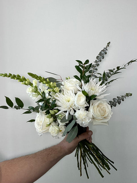 blooms: white hand-tied bunch