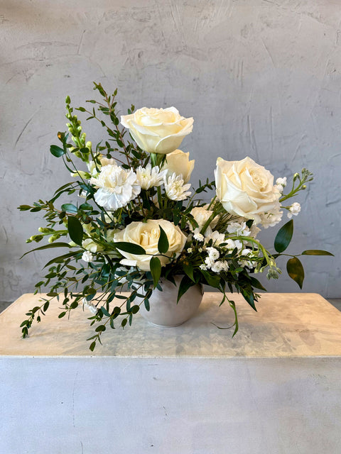 white vase arrangement