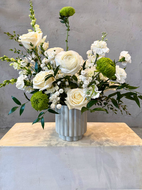 white vase arrangement