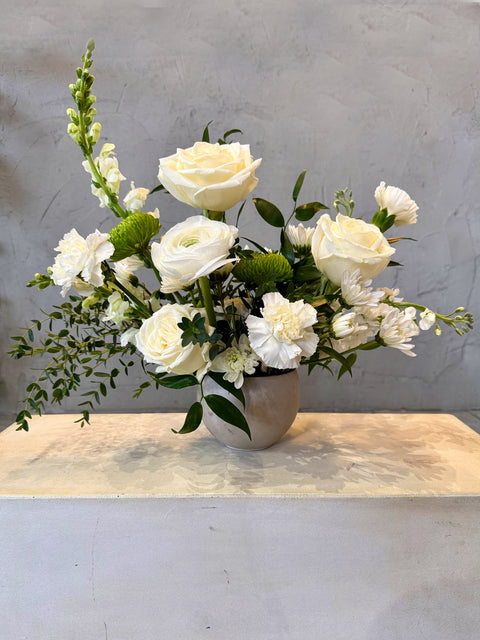 white vase arrangement